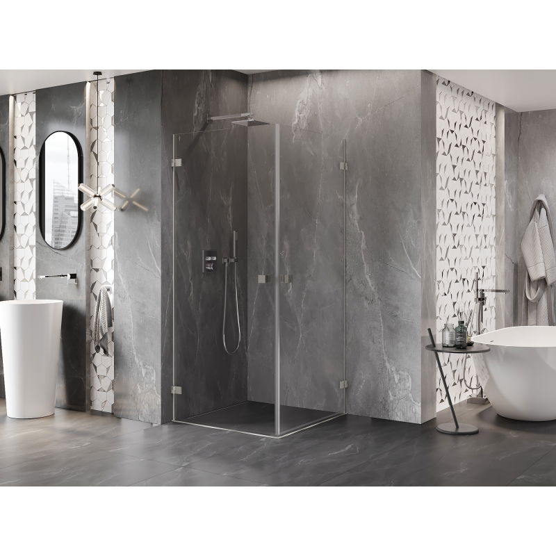 Mexen Lunar-B Duo cabine de douche pivotante 80 x 80 cm, transparent, nickel brossé - 832-080L-080P-97-00