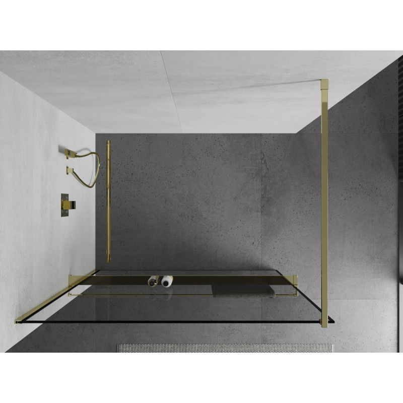 Mexen Kioto+ paroi de douche avec étagère Walk-in 70 x 200 cm, cadre noir, doré - 800-070-121-50-70