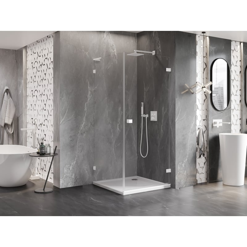 Mexen Lunar-B L cabine de douche pivotante droite 80 x 80 cm, transparent, blanc - 832L-080-080-20-00-P