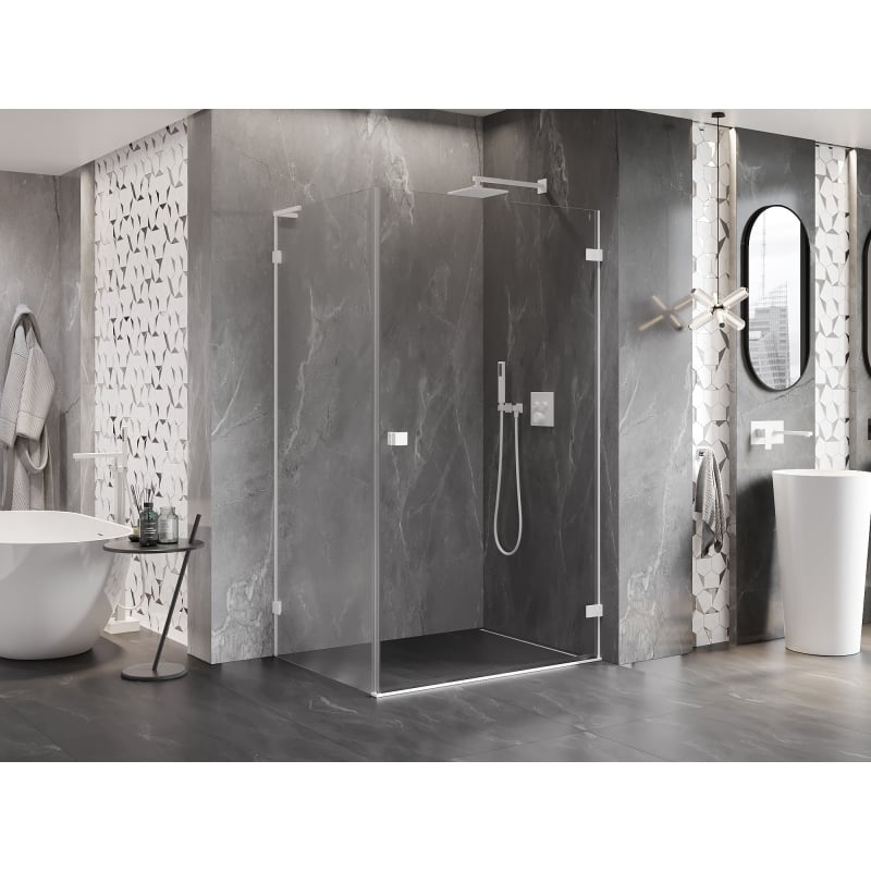 Mexen Lunar-B L cabine de douche pivotante droite 85 x 80 cm, transparent, blanc - 832L-085-080-20-00-P