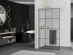 Mexen Kioto+ paroi de douche avec étagère Walk-in 120 x 200 cm, grille noire, or - 800-120-121-50-77