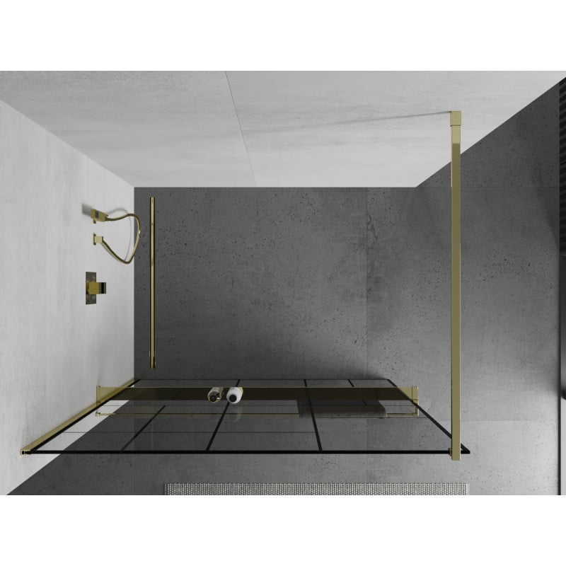 Mexen Kioto+ paroi de douche avec étagère Walk-in 110 x 200 cm, motif noir, doré - 800-110-121-50-78
