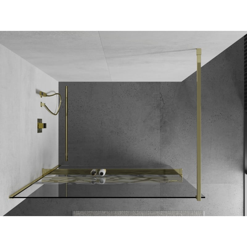 Mexen Kioto+ paroi de douche avec étagère Walk-in 80 x 200 cm, motif blanc, doré - 800-080-121-50-85