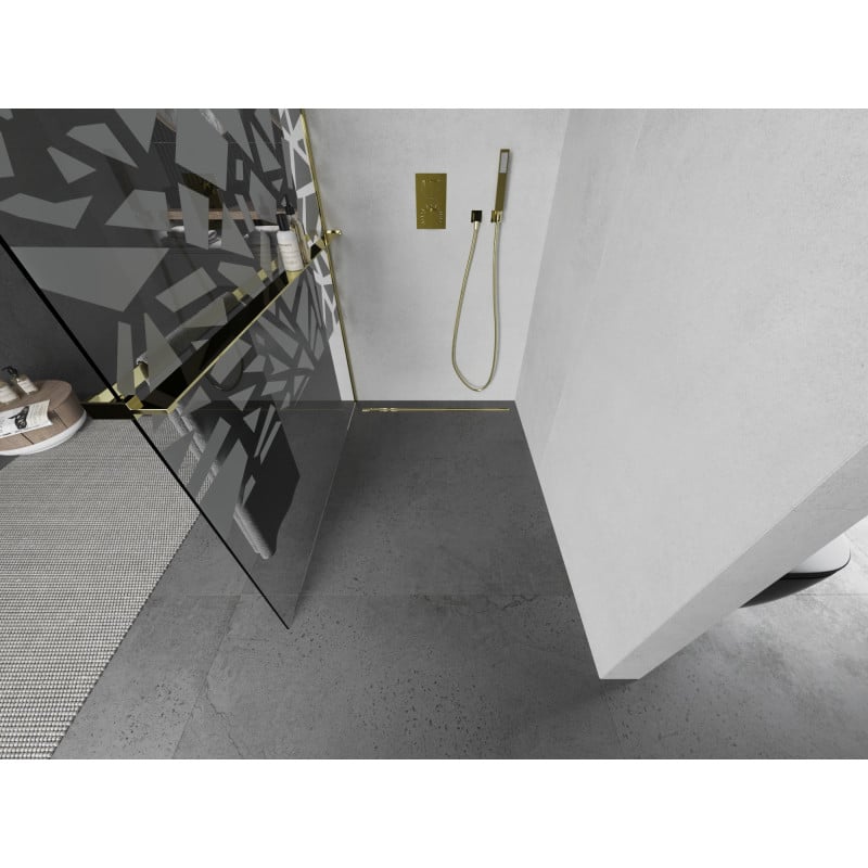 Mexen Kioto+ paroi de douche avec étagère Walk-in 80 x 200 cm, motif blanc, doré - 800-080-121-50-85