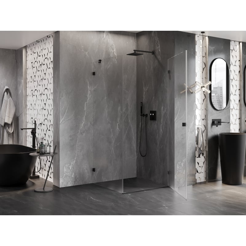 Mexen Lunar-B cabine de douche pivotante droite 80 x 80 cm, transparent, noir - 832-080-080-70-00-P
