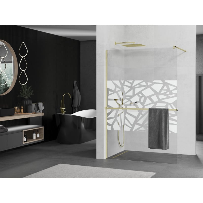 Mexen Kioto+ paroi de douche avec étagère Walk-in 110 x 200 cm, motif blanc, doré - 800-110-121-50-85
