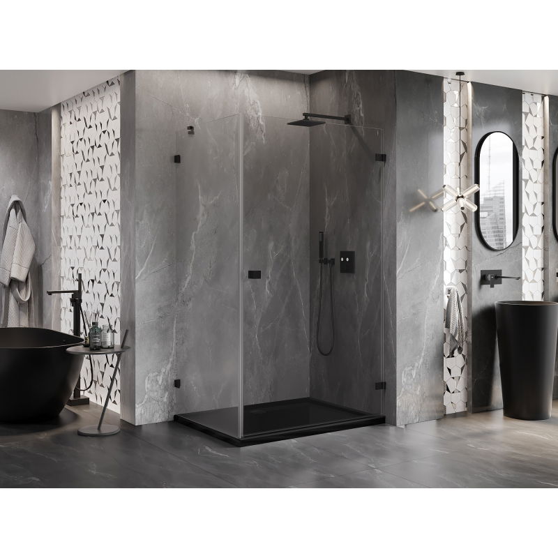 Mexen Lunar-B cabine de douche pivotante droite 95 x 80 cm, transparent, noir - 832-095-080-70-00-P