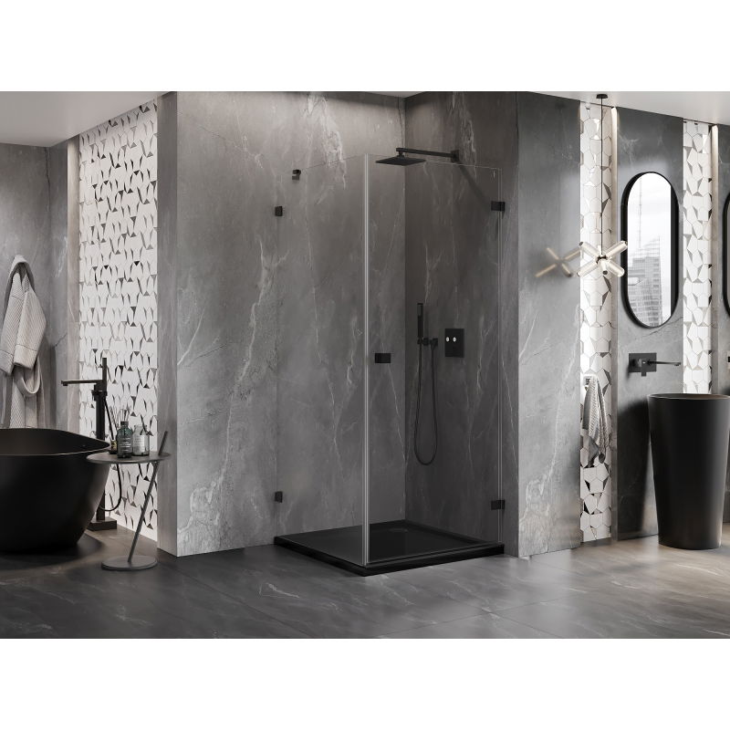 Mexen Lunar-B cabine de douche pivotante droite 90 x 90 cm, transparente, noire - 832-090-090-70-00-P