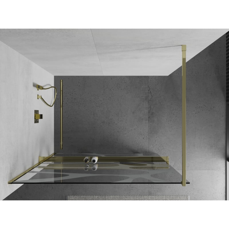 Mexen Kioto+ paroi de douche avec étagère Walk-in 100 x 200 cm, vague blanche, or - 800-100-121-50-97