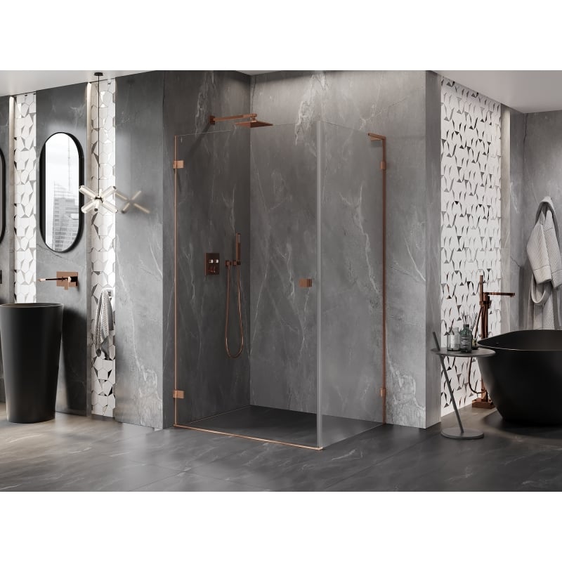 Mexen Lunar-B L cabine de douche pivotante gauche 90 x 80 cm, transparent, cuivre brossé - 832L-090-080-65-00-L