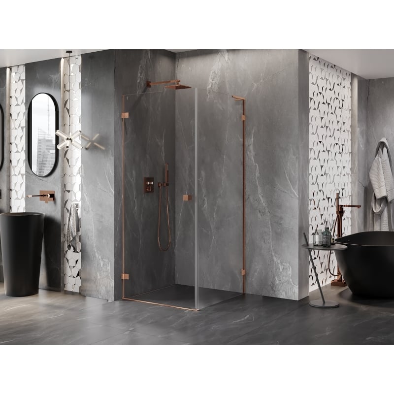 Mexen Lunar-B L cabine de douche pivotante gauche 90 x 90 cm, transparent, cuivre brossé - 832L-090-090-65-00-L