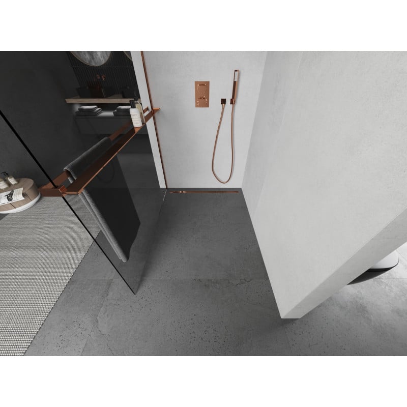 Mexen Kioto+ paroi de douche avec étagère Walk-in 110 x 200 cm, transparent, or rose - 800-110-121-60-00