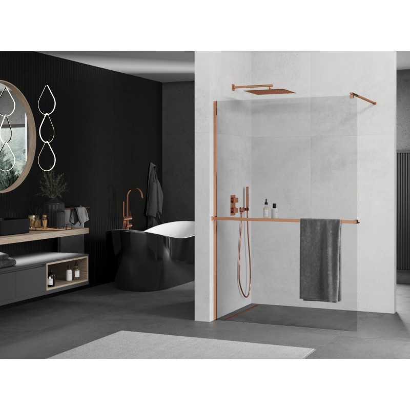 Mexen Kioto+ paroi de douche avec étagère Walk-in 130 x 200 cm, transparent, or rose - 800-130-121-60-00