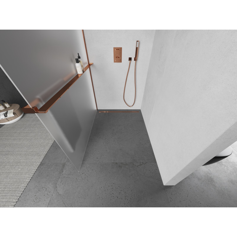 Mexen Kioto+ paroi de douche avec étagère Walk-in 80 x 200 cm, givré, or rose - 800-080-121-60-30