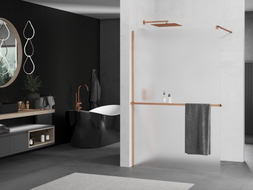 Mexen Kioto+ paroi de douche avec étagère Walk-in 90 x 200 cm, dépoli, or rose - 800-090-121-60-30