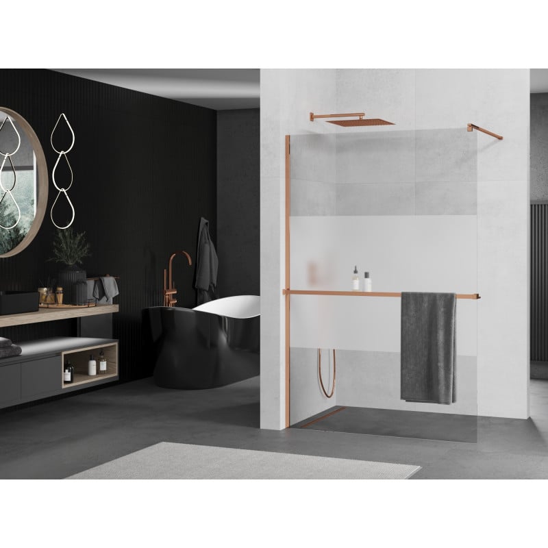 Mexen Kioto+ paroi de douche avec étagère Walk-in 100 x 200 cm, transparent/sablé, or rose - 800-100-121-60-35