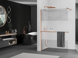 Mexen Kioto+ paroi de douche avec étagère Walk-in 100 x 200 cm, transparent/frost, or rose - 800-100-121-60-35