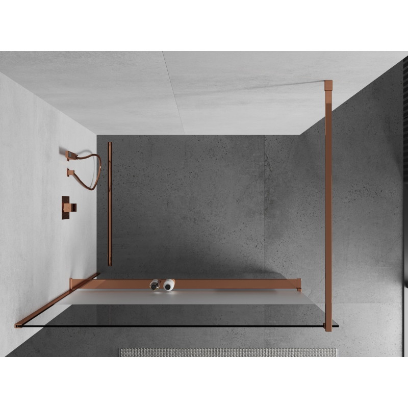 Mexen Kioto+ paroi de douche avec étagère Walk-in 100 x 200 cm, transparent/verre dépoli, or rose - 800-100-121-60-35
