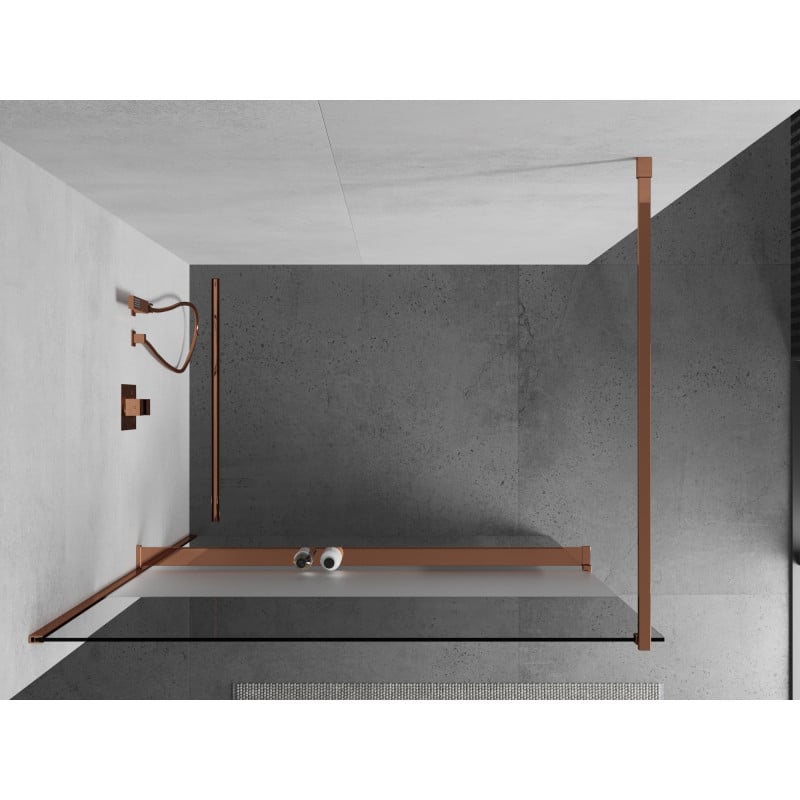 Mexen Kioto+ paroi de douche avec étagère Walk-in 120 x 200 cm, transparent/verre dépoli, or rose - 800-120-121-60-35