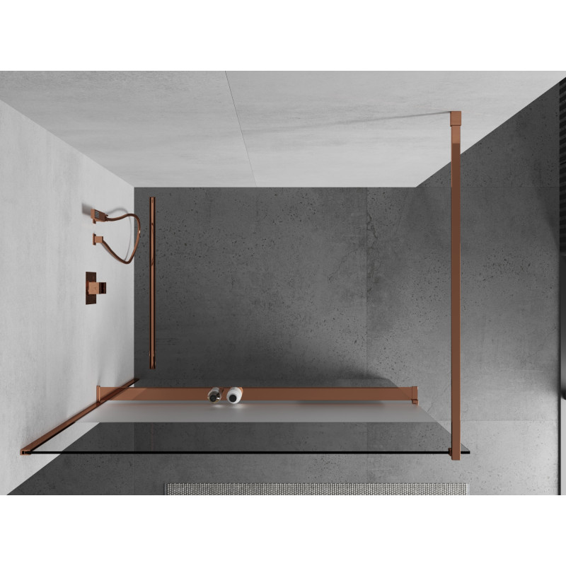 Mexen Kioto+ paroi de douche avec étagère Walk-in 80 x 200 cm, transparent/givré, or rose - 800-080-121-60-35