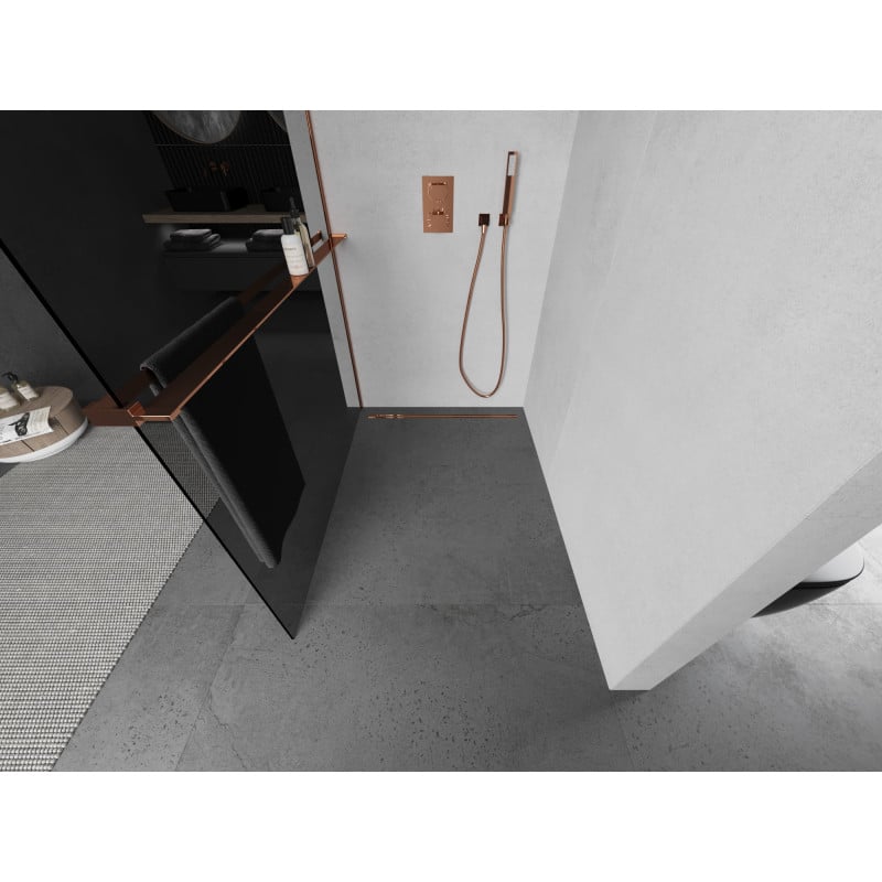 Mexen Kioto+ paroi de douche avec étagère Walk-in 80 x 200 cm, graphite, or rose - 800-080-121-60-40