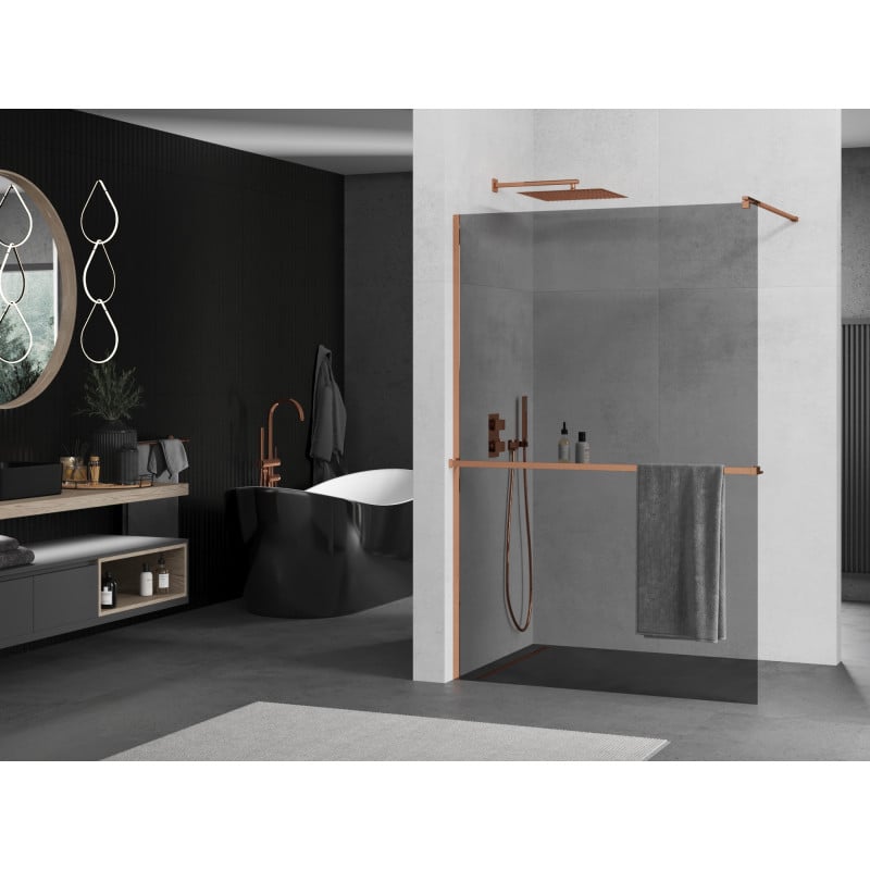 Mexen Kioto+ paroi de douche avec étagère Walk-in 80 x 200 cm, graphite, or rose - 800-080-121-60-40