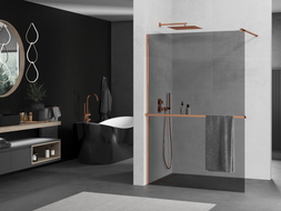 Mexen Kioto+ cloison de douche avec étagère Walk-in 100 x 200 cm, graphite, or rose - 800-100-121-60-40