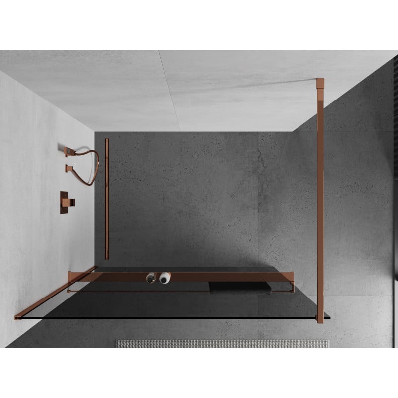Mexen Kioto+ paroi de douche avec étagère Walk-in 110 x 200 cm, graphite, or rose - 800-110-121-60-40