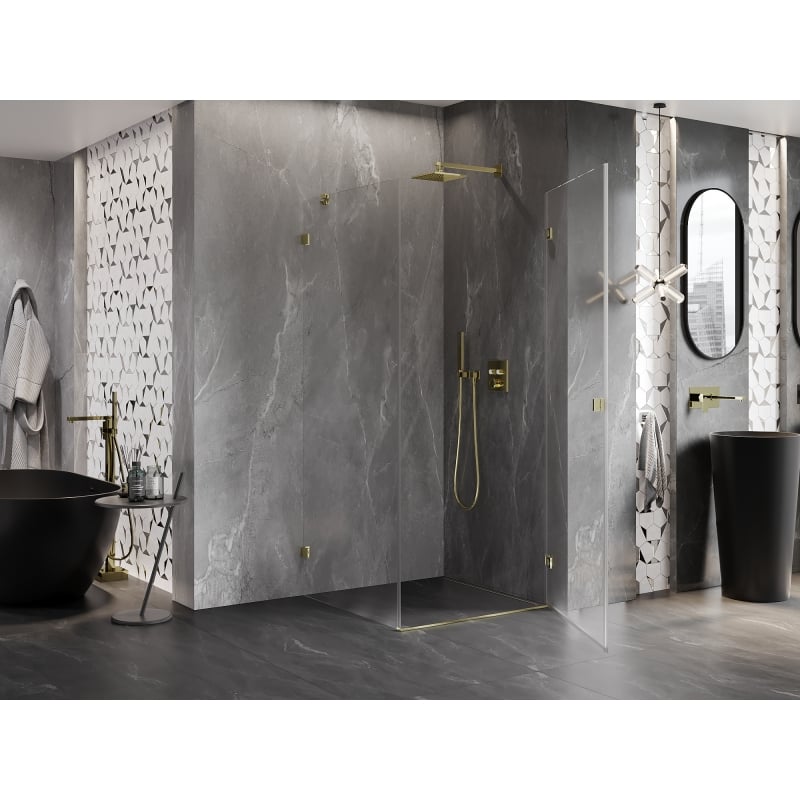 Mexen Lunar-B L cabine de douche pivotante droite 90 x 90 cm, transparent, or - 832L-090-090-50-00-P