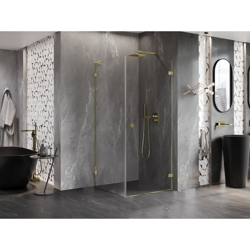 Mexen Lunar-B L cabine de douche pivotante droite 90 x 90 cm, transparent, or - 832L-090-090-50-00-P