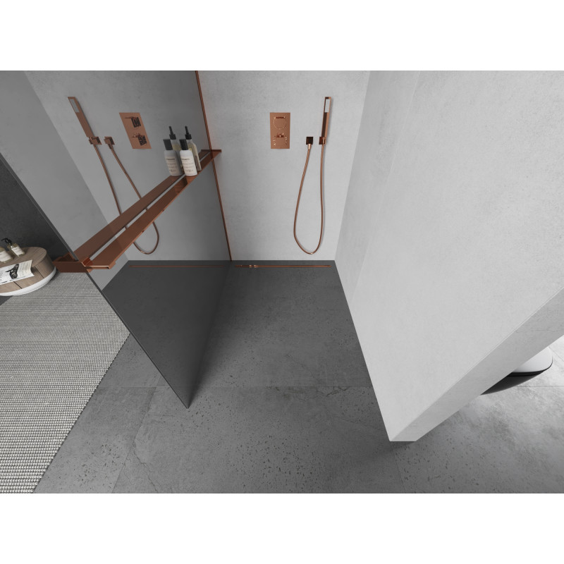 Mexen Kioto+ paroi de douche avec étagère Walk-in 70 x 200 cm, miroir, or rose - 800-070-121-60-50