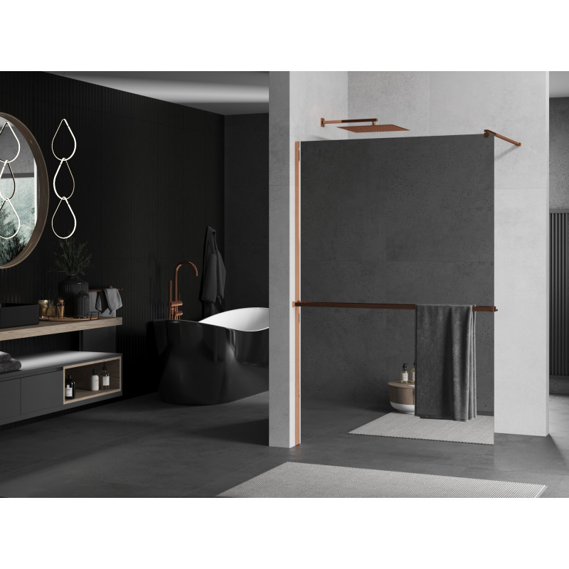 Mexen Kioto+ paroi de douche avec étagère Walk-in 80 x 200 cm, miroir, or rose - 800-080-121-60-50