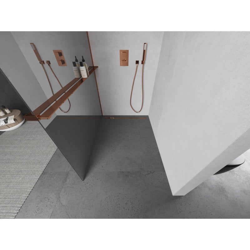 Mexen Kioto+ paroi de douche avec étagère Walk-in 90 x 200 cm, miroir, or rose - 800-090-121-60-50