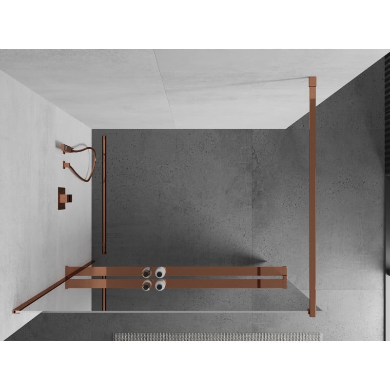 Mexen Kioto+ paroi de douche avec étagère Walk-in 90 x 200 cm, miroir, or rose - 800-090-121-60-50