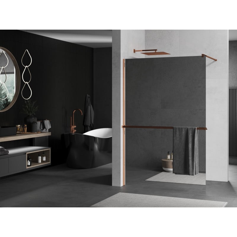 Mexen Kioto+ cloison de douche avec étagère Walk-in 100 x 200 cm, miroir, or rose - 800-100-121-60-50