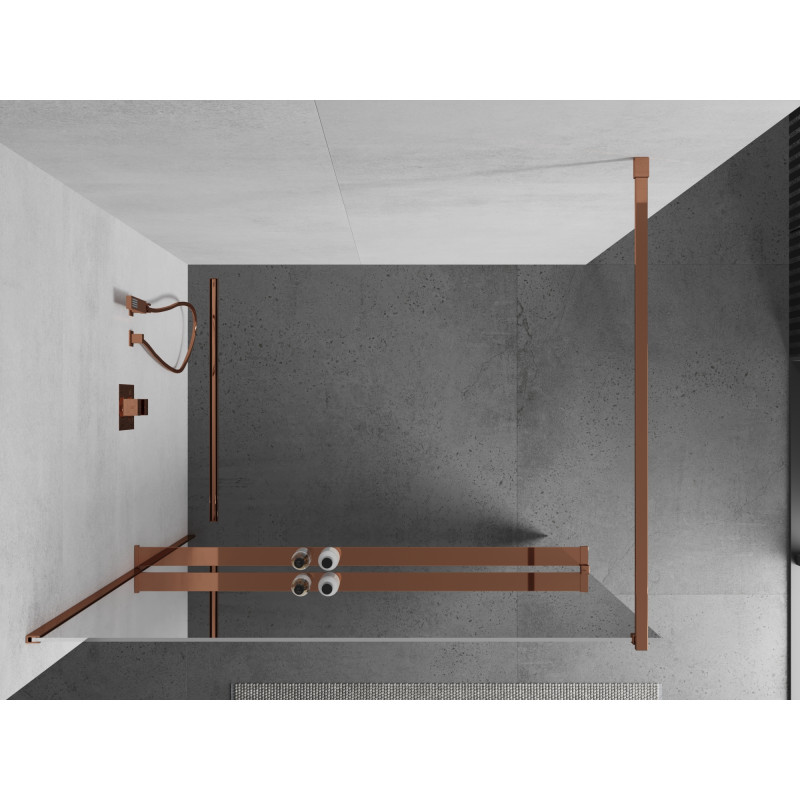 Mexen Kioto+ paroi de douche avec étagère Walk-in 100 x 200 cm, miroir, or rose - 800-100-121-60-50