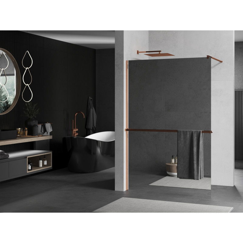 Mexen Kioto+ paroi de douche avec tablette Walk-in 110 x 200 cm, miroir, or rose - 800-110-121-60-50