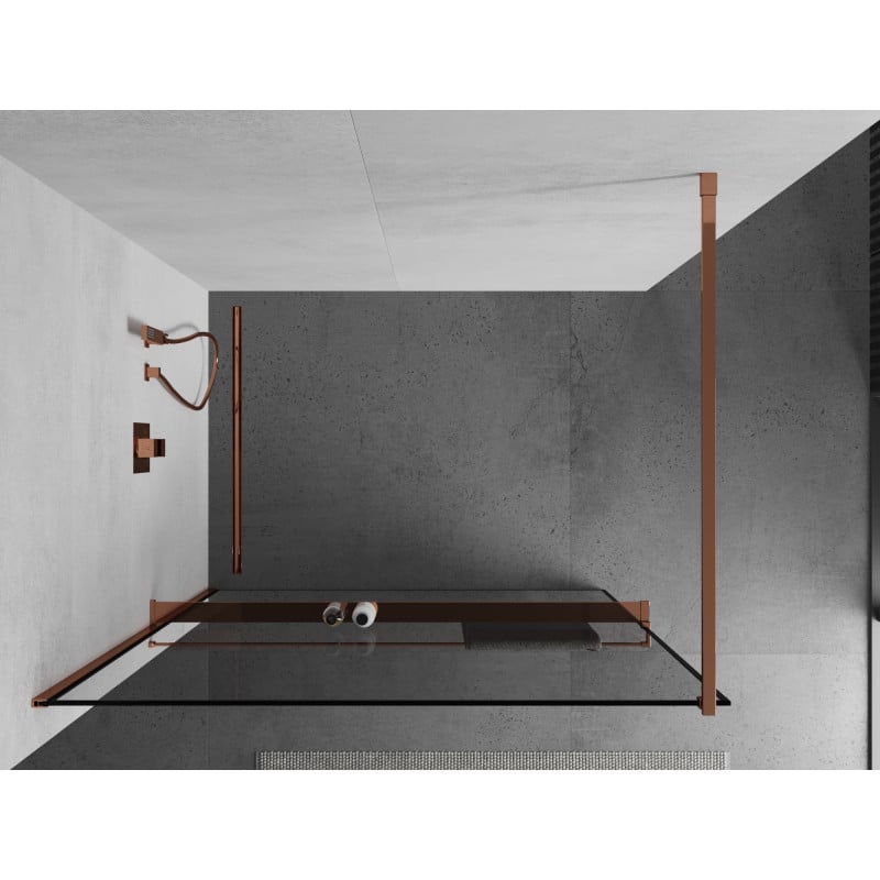 Mexen Kioto+ Paroi de douche avec étagère Walk-in 120 x 200 cm, cadre noir, or rose - 800-120-121-60-70