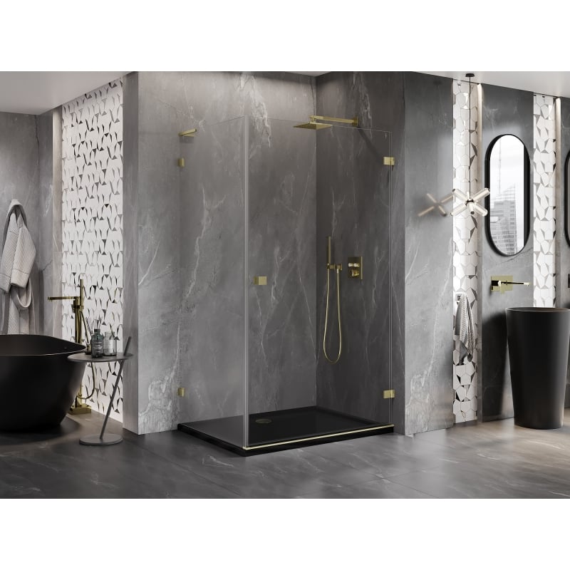 Mexen Lunar-B L cabine de douche pivotante droite 95 x 90 cm, transparent, or brossé - 832L-095-090-55-00-P