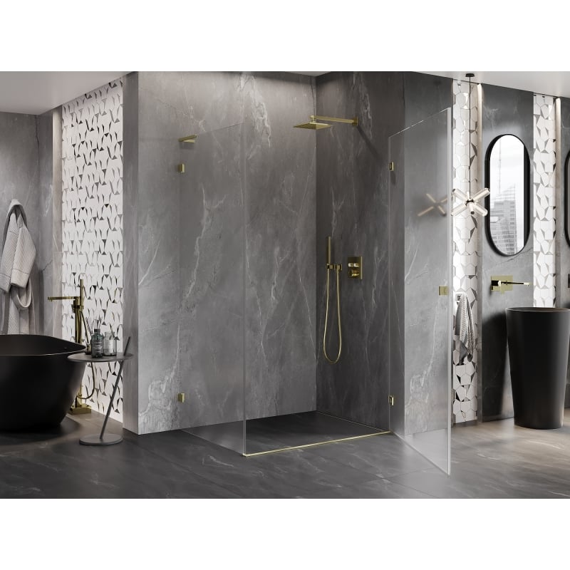 Mexen Lunar-B L cabine de douche pivotante droite 95 x 90 cm, transparent, or brossé - 832L-095-090-55-00-P