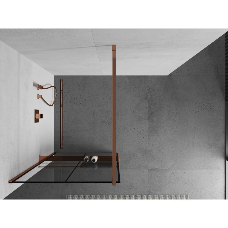 Mexen Kioto+ paroi de douche avec étagère Walk-in 70 x 200 cm, grille noire, or rose - 800-070-121-60-77