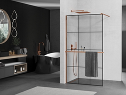 Mexen Kioto+ paroi de douche avec étagère Walk-in 110 x 200 cm, motif noir, or rose - 800-110-121-60-77