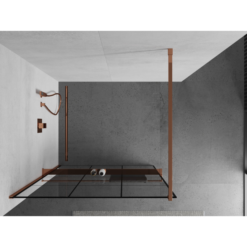 Mexen Kioto+ paroi de douche avec étagère Walk-in 110 x 200 cm, grille noire, or rose - 800-110-121-60-77