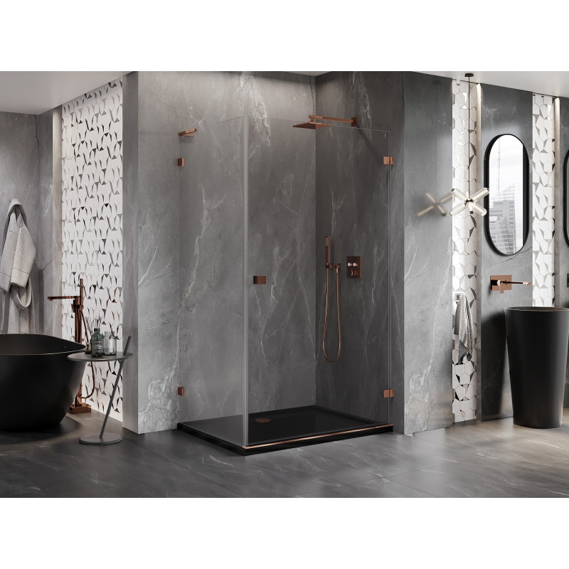 Mexen Lunar-B L cabine de douche pivotante droite 90 x 80 cm, transparent, or rose - 832L-090-080-60-00-P