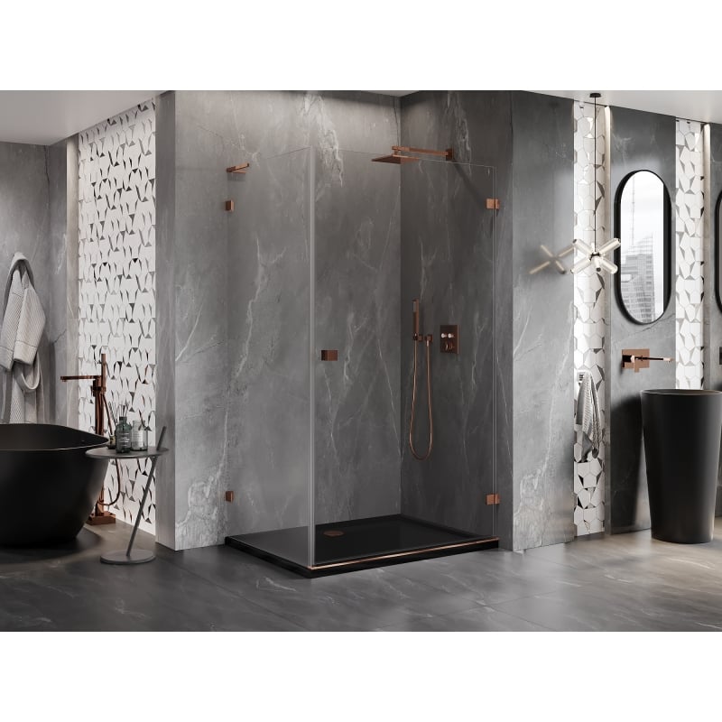 Mexen Lunar-B L cabine de douche pivotante droite 95 x 90 cm, transparent, or rose - 832L-095-090-60-00-P