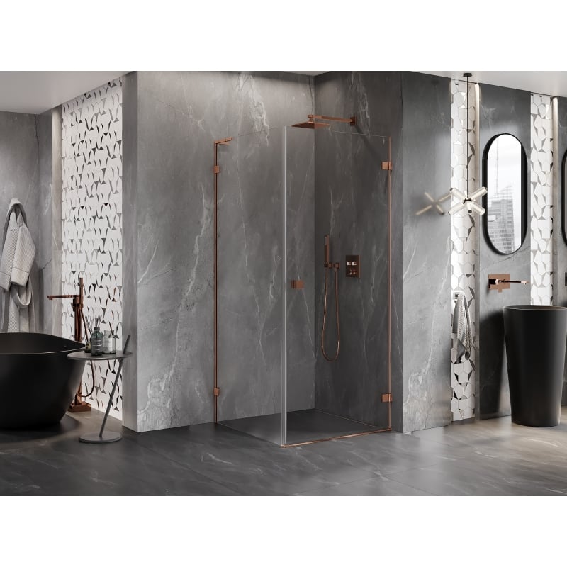 Mexen Lunar-B L cabine de douche pivotante droite 100 x 100 cm, transparent, or rose - 832L-100-100-60-00-P