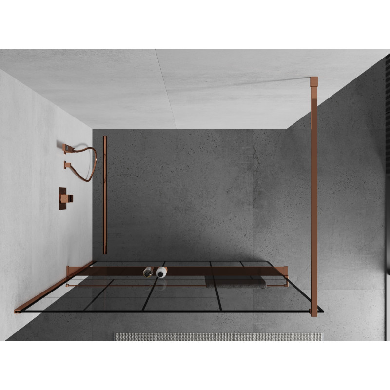 Mexen Kioto+ paroi de douche avec étagère Walk-in 120 x 200 cm, motif noir, or rose - 800-120-121-60-78
