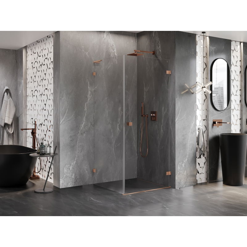 Mexen Lunar-B L cabine de douche pivotante droite 80 x 80 cm, transparente, cuivre brossé - 832L-080-080-65-00-P