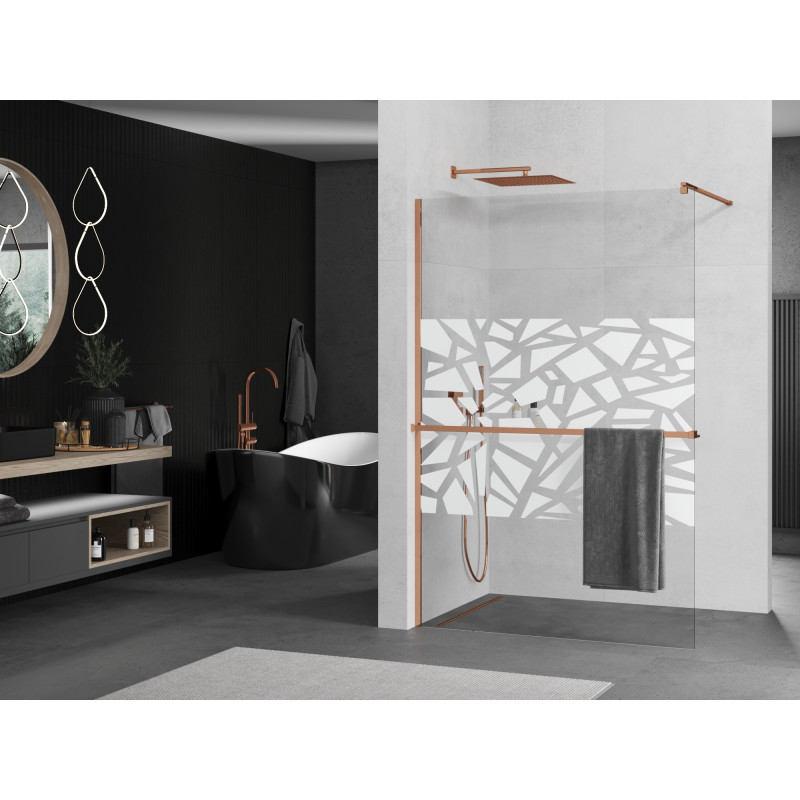 Mexen Kioto+ paroi de douche avec étagère Walk-in 70 x 200 cm, motif blanc, or rose - 800-070-121-60-85