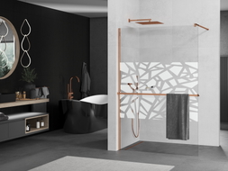 Mexen Kioto+ paroi de douche avec une étagère Walk-in 70 x 200 cm, motif blanc, or rose - 800-070-121-60-85
